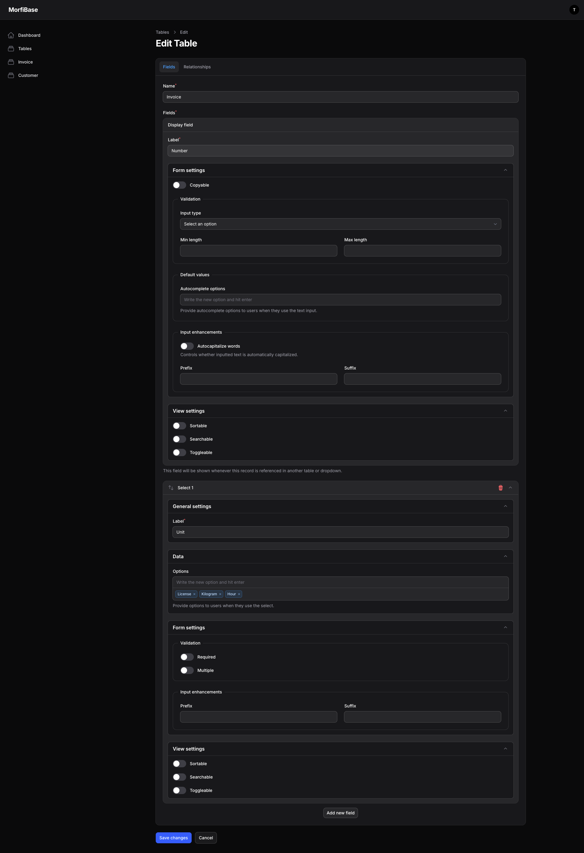 Editing a table