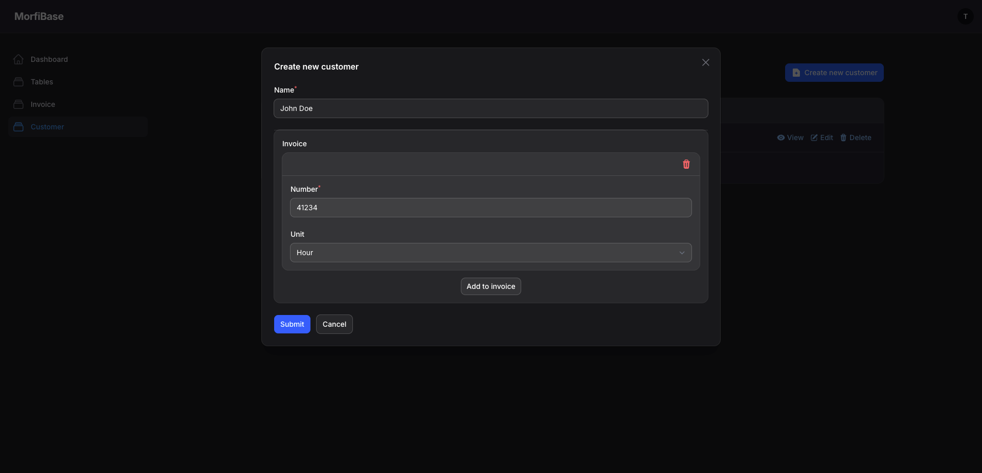 Create/edit record modal